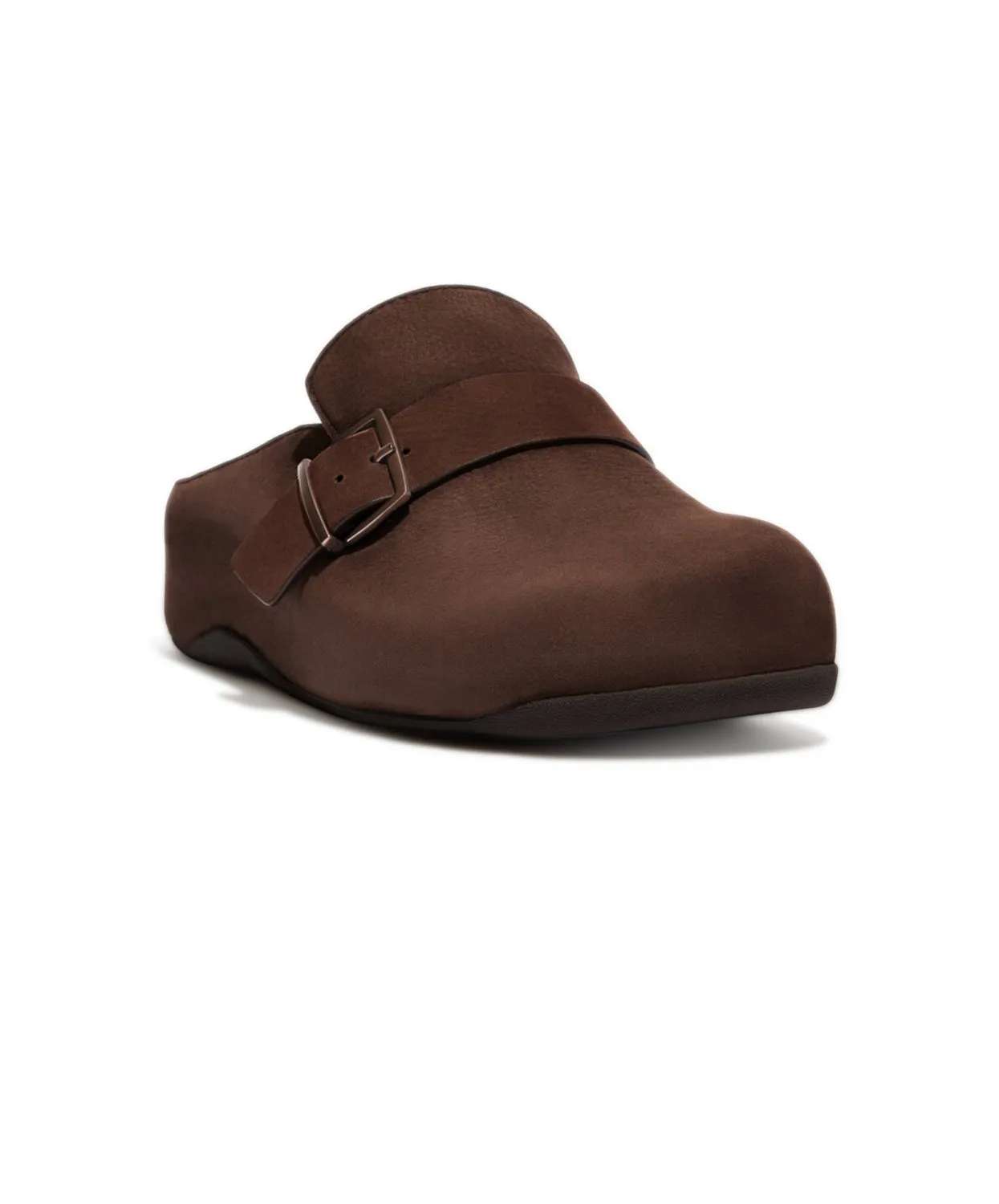 FitFlop Shuv Buckle-Strap Nubuck Clogs Brown