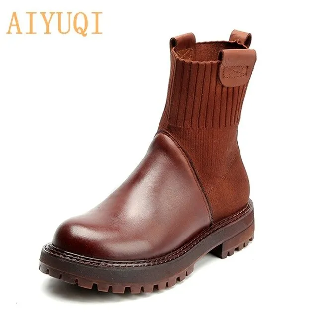 Genuinne Leather boots women 2020 spring new retro casual boots women's Martin boots British style socks women's boots
