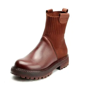 Genuinne Leather boots women 2020 spring new retro casual boots women's Martin boots British style socks women's boots