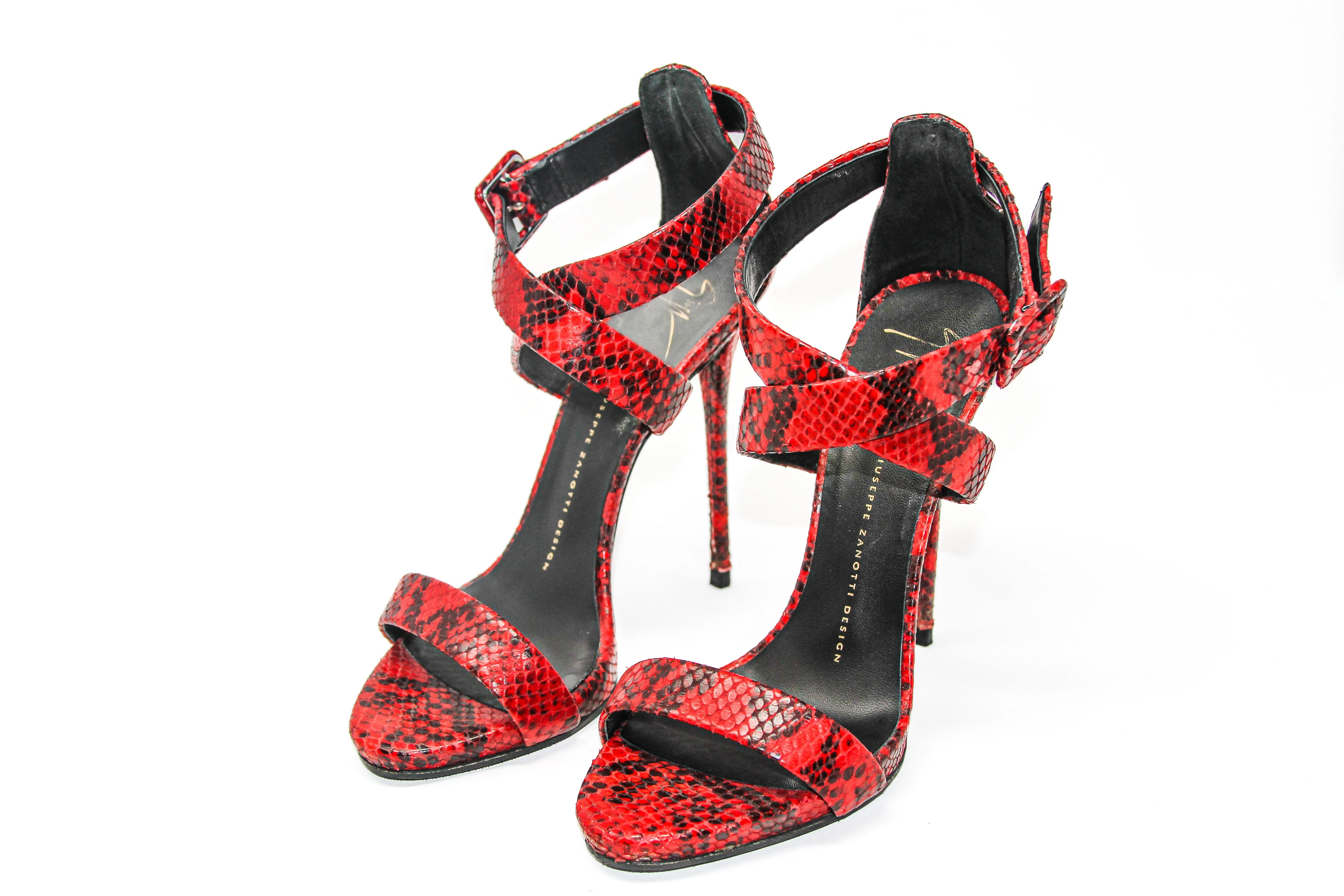 Giuseppe Zanotti Red Snakeskin Heeled Sandals