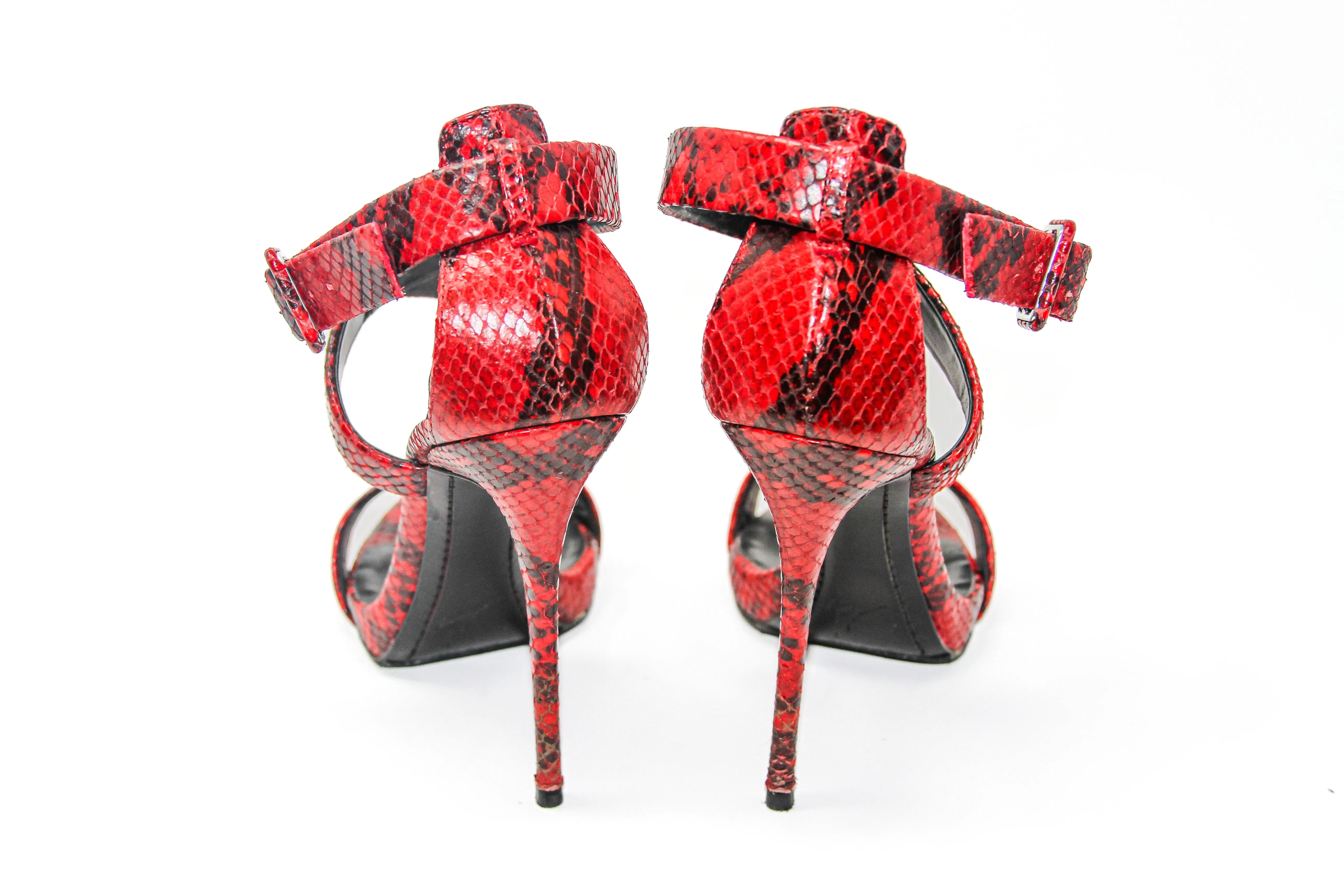 Giuseppe Zanotti Red Snakeskin Heeled Sandals