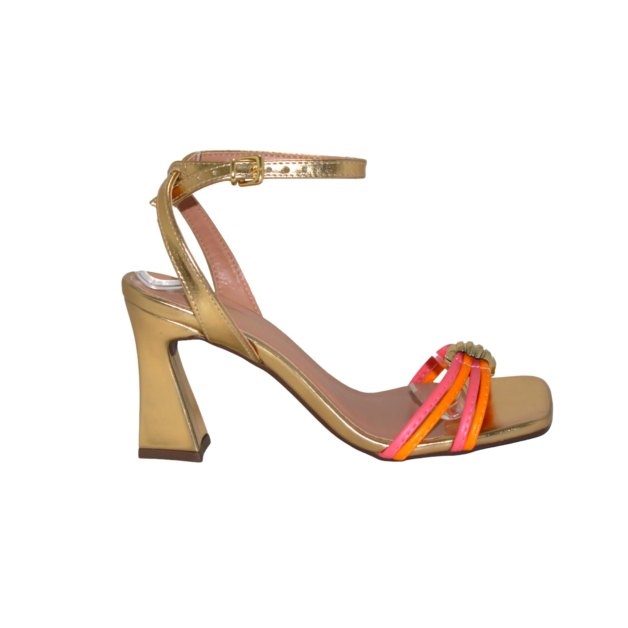 Gold Open Toe Block Heels