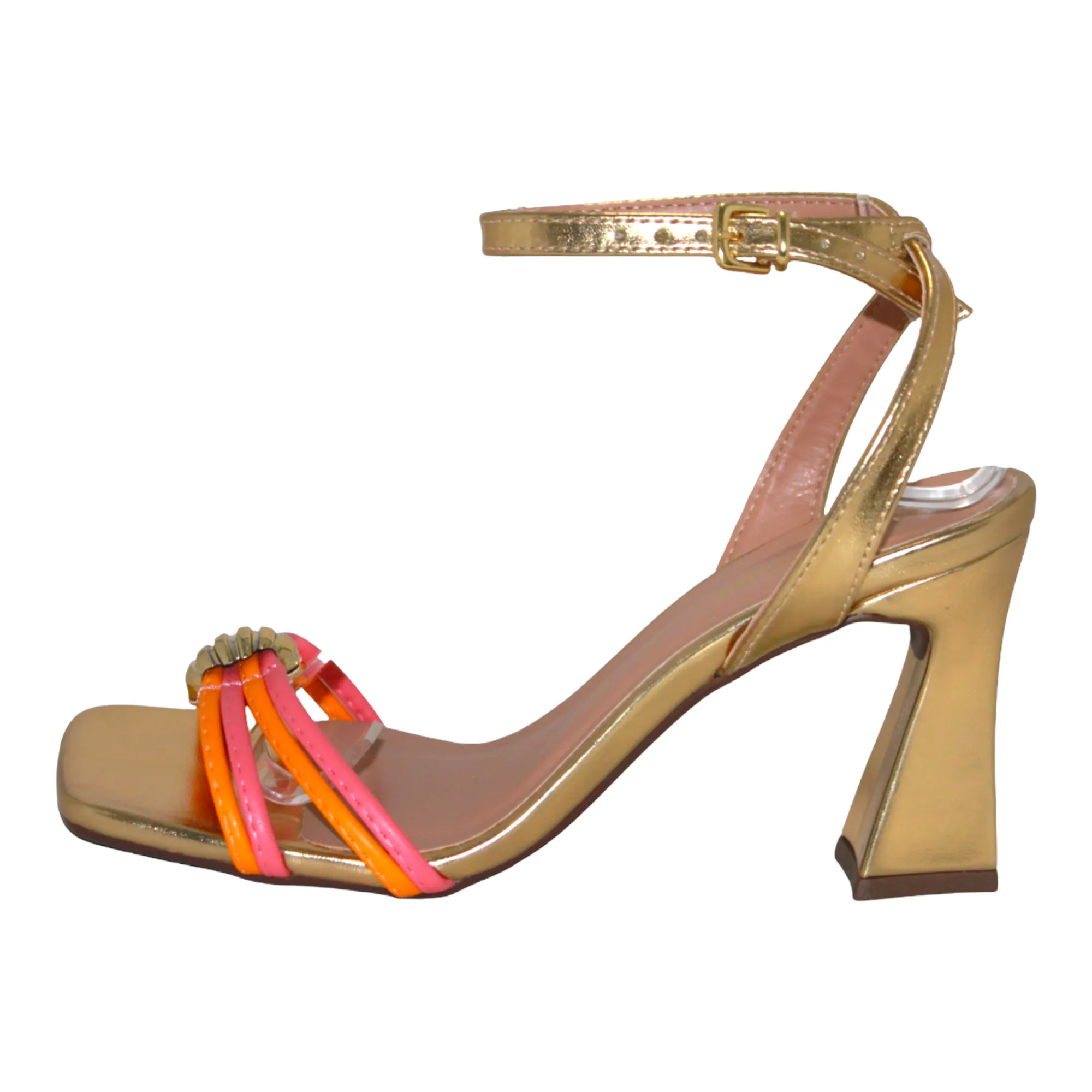 Gold Open Toe Block Heels