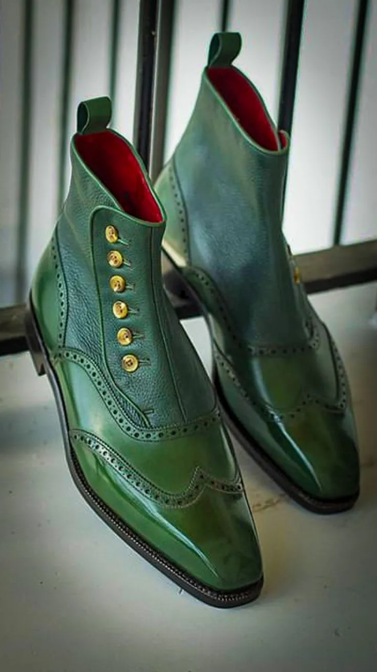 Green Italian Leather Worthing Slip On Bespoke Chelsea Boots - Boots
