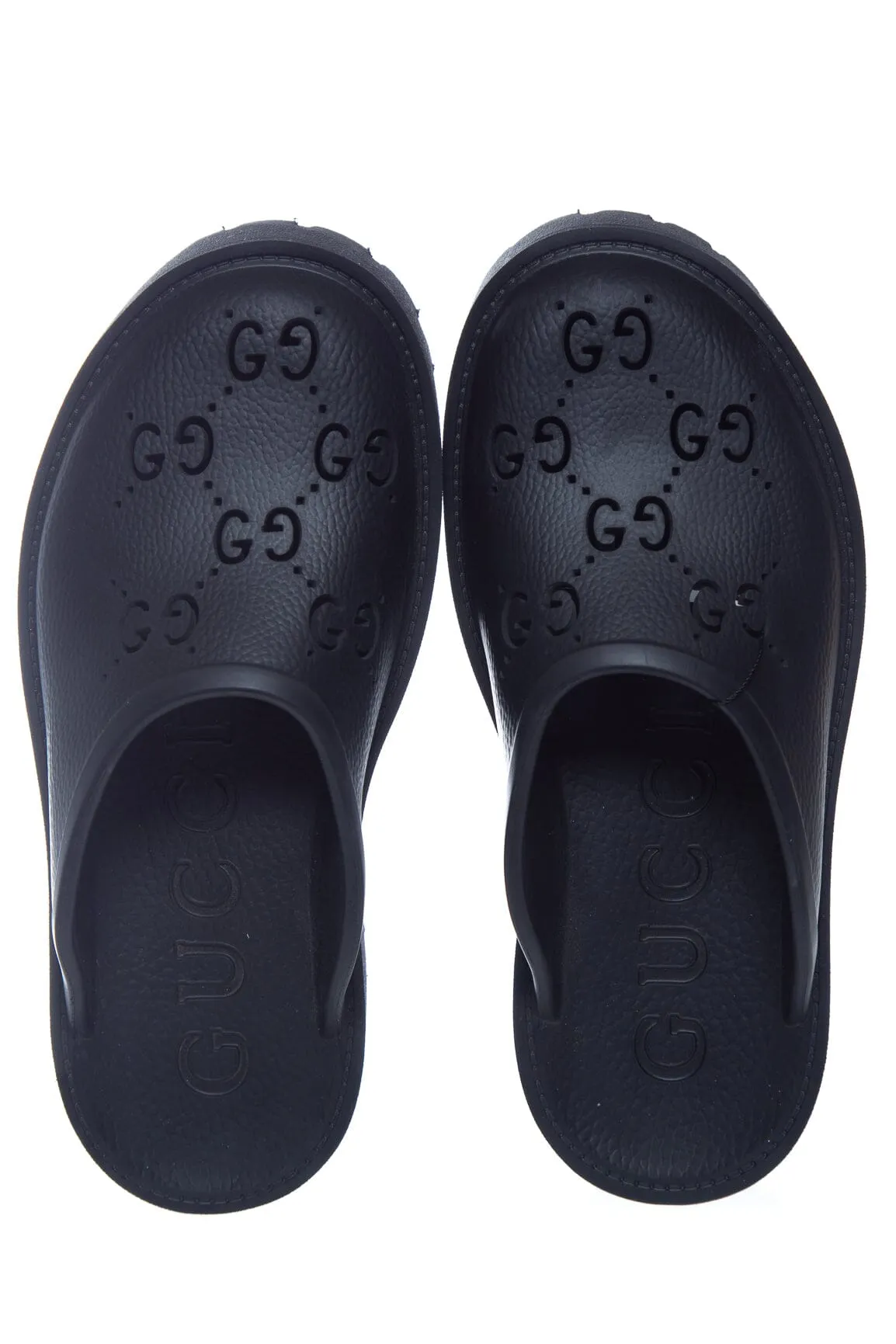 Gucci Black Rubber GG Platform Clogs SZ 38