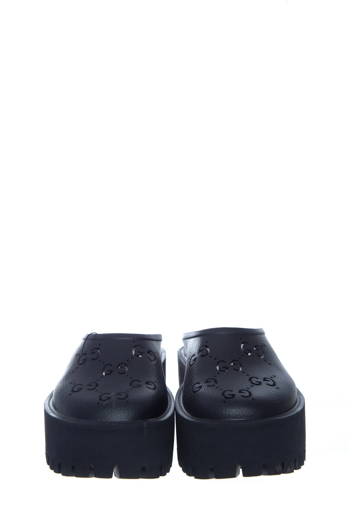 Gucci Black Rubber GG Platform Clogs SZ 38