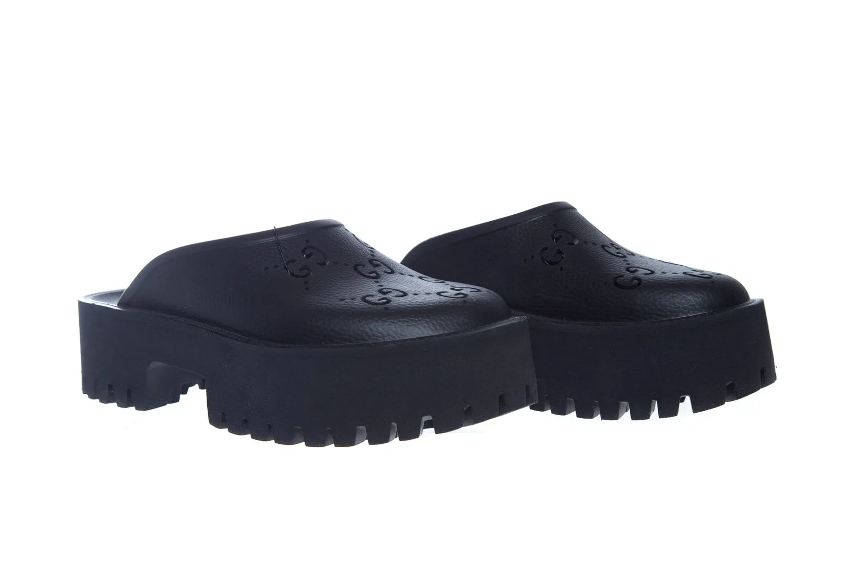 Gucci Black Rubber GG Platform Clogs SZ 38