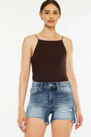 Hazel Blues® |  Kancan High Waist Raw Hem Denim Shorts