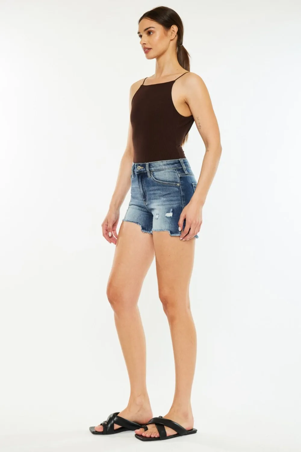 Hazel Blues® |  Kancan High Waist Raw Hem Denim Shorts