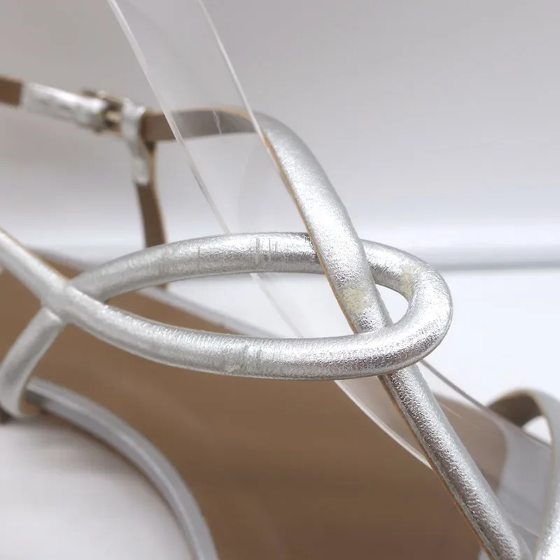 Hermes Flat Slingback Thong Sandals Silver Metallic Leather Size 40
