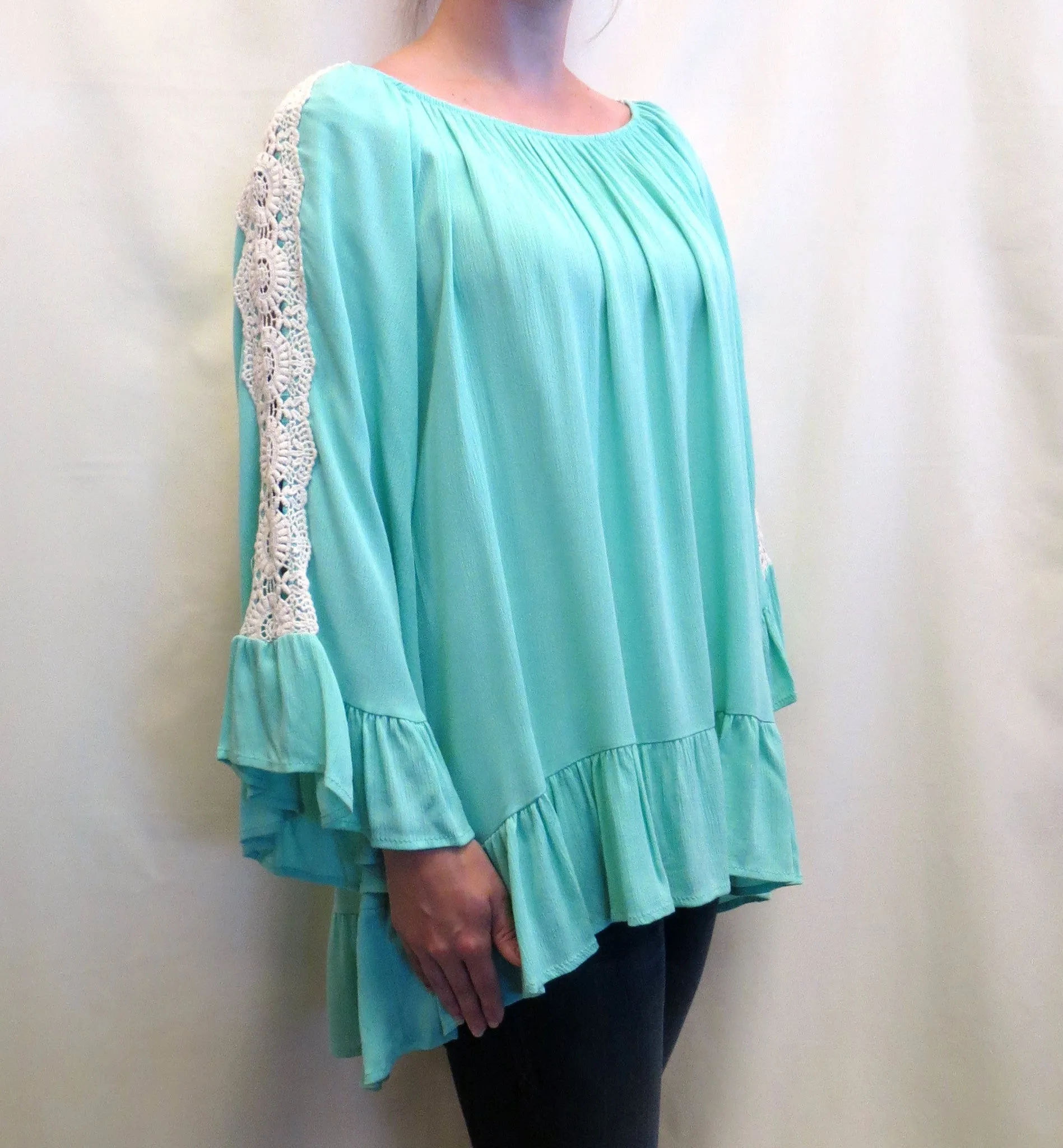 J&M | Lace Sleeve Over-sized Tunic Mint