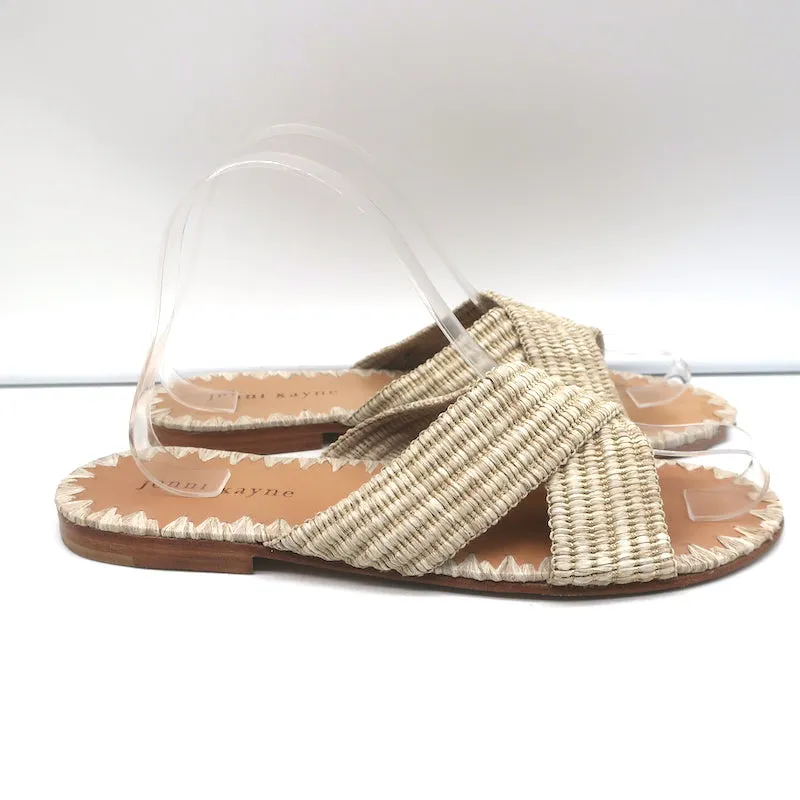 Jenni Kayne Raffia Crossover Sandals Beige Size 38 Flat Slides
