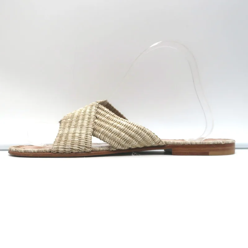 Jenni Kayne Raffia Crossover Sandals Beige Size 38 Flat Slides