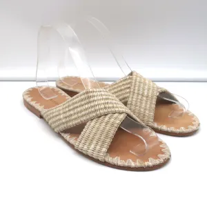 Jenni Kayne Raffia Crossover Sandals Beige Size 38 Flat Slides