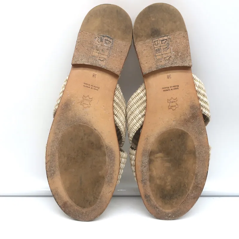 Jenni Kayne Raffia Crossover Sandals Beige Size 38 Flat Slides