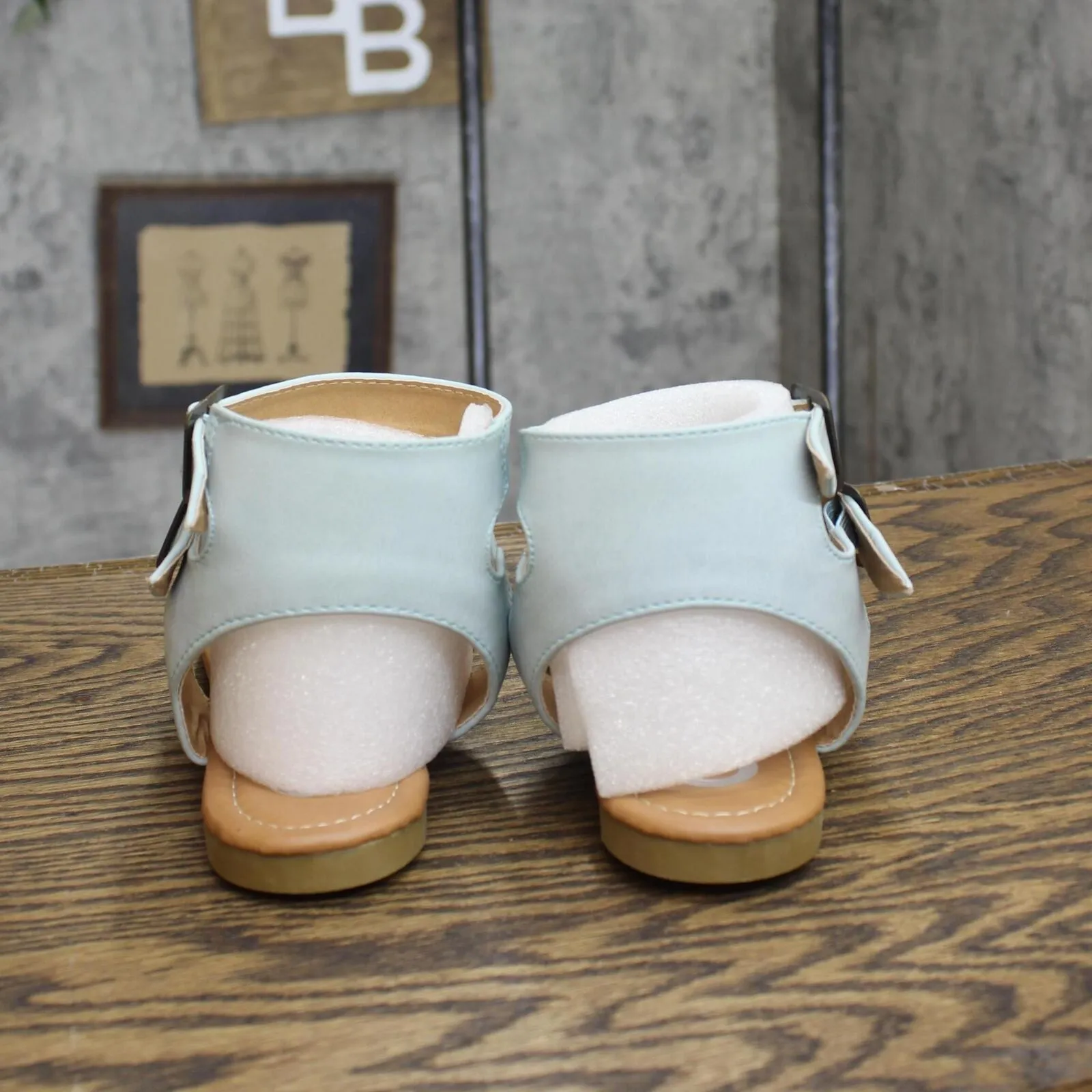 Journee Collection Kyle Faux Leather Ankle Straps Flat Sandals Light Blue 7.5M