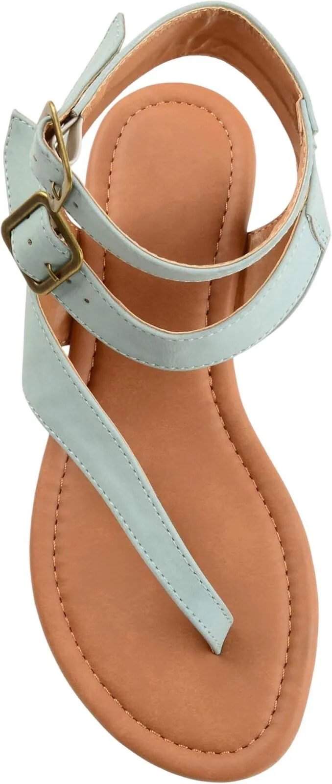 Journee Collection Kyle Faux Leather Ankle Straps Flat Sandals Light Blue 7.5M