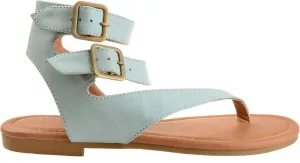 Journee Collection Kyle Faux Leather Ankle Straps Flat Sandals Light Blue 7.5M