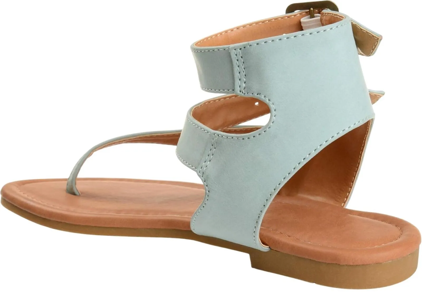 Journee Collection Kyle Faux Leather Ankle Straps Flat Sandals Light Blue 7.5M