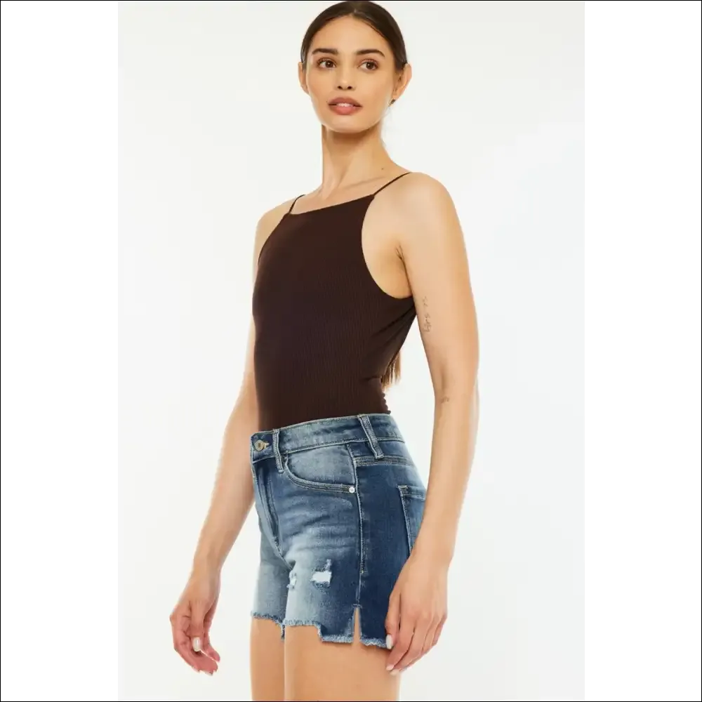 Kancan High Waist Raw Hem Denim Shorts
