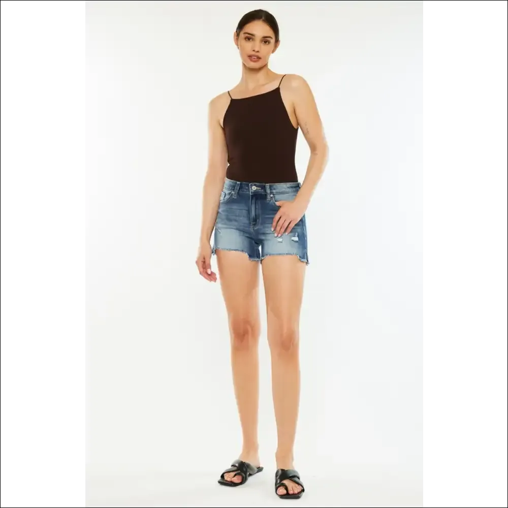 Kancan High Waist Raw Hem Denim Shorts
