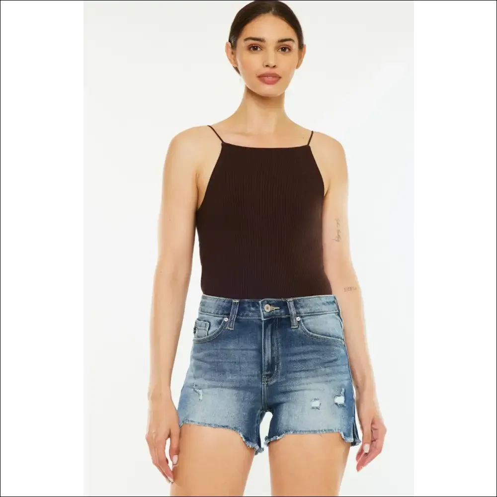Kancan High Waist Raw Hem Denim Shorts
