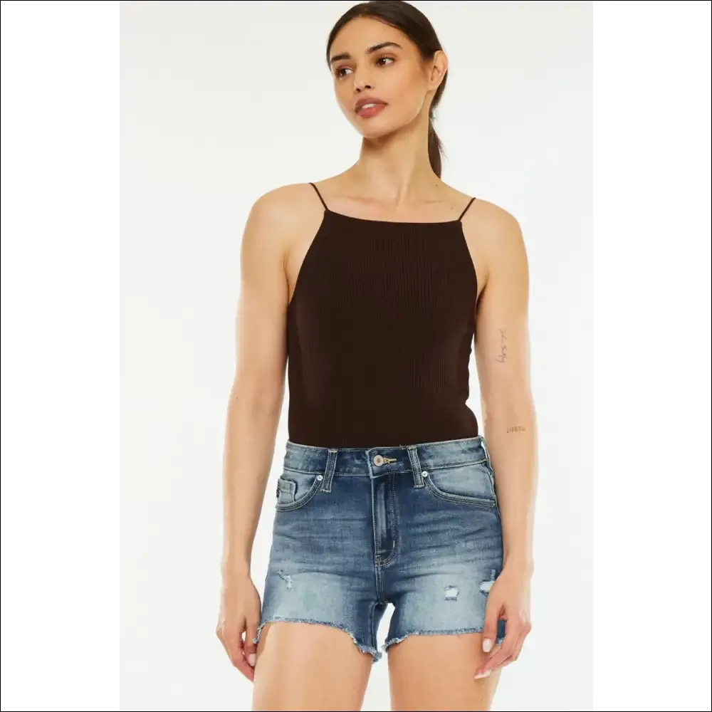 Kancan High Waist Raw Hem Denim Shorts