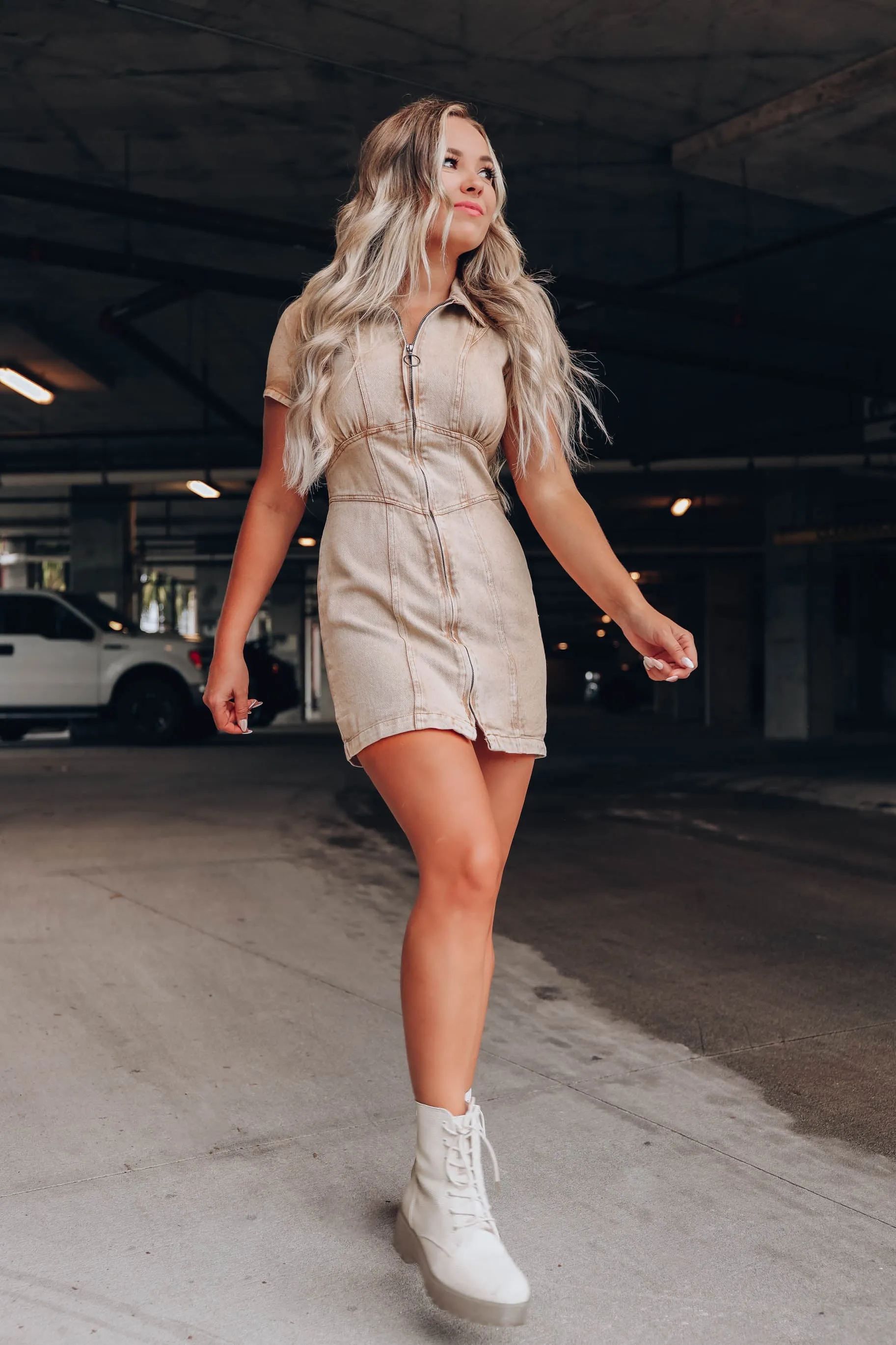 Katelynn Denim Dress - Tan