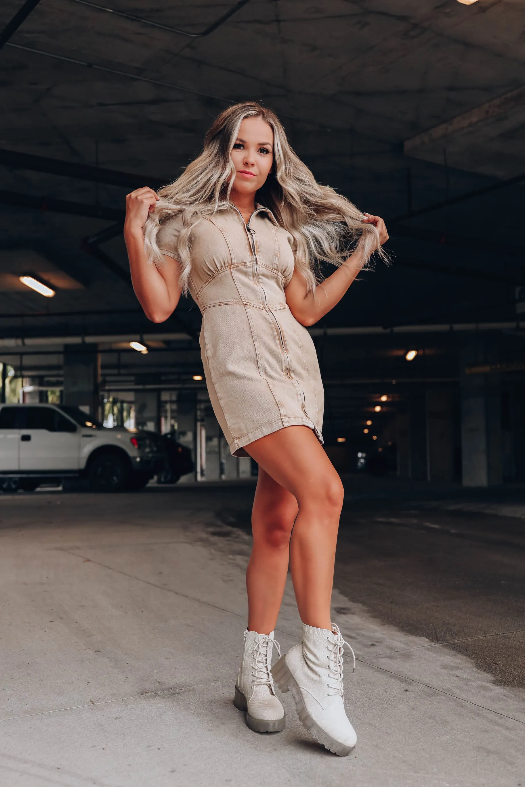 Katelynn Denim Dress - Tan