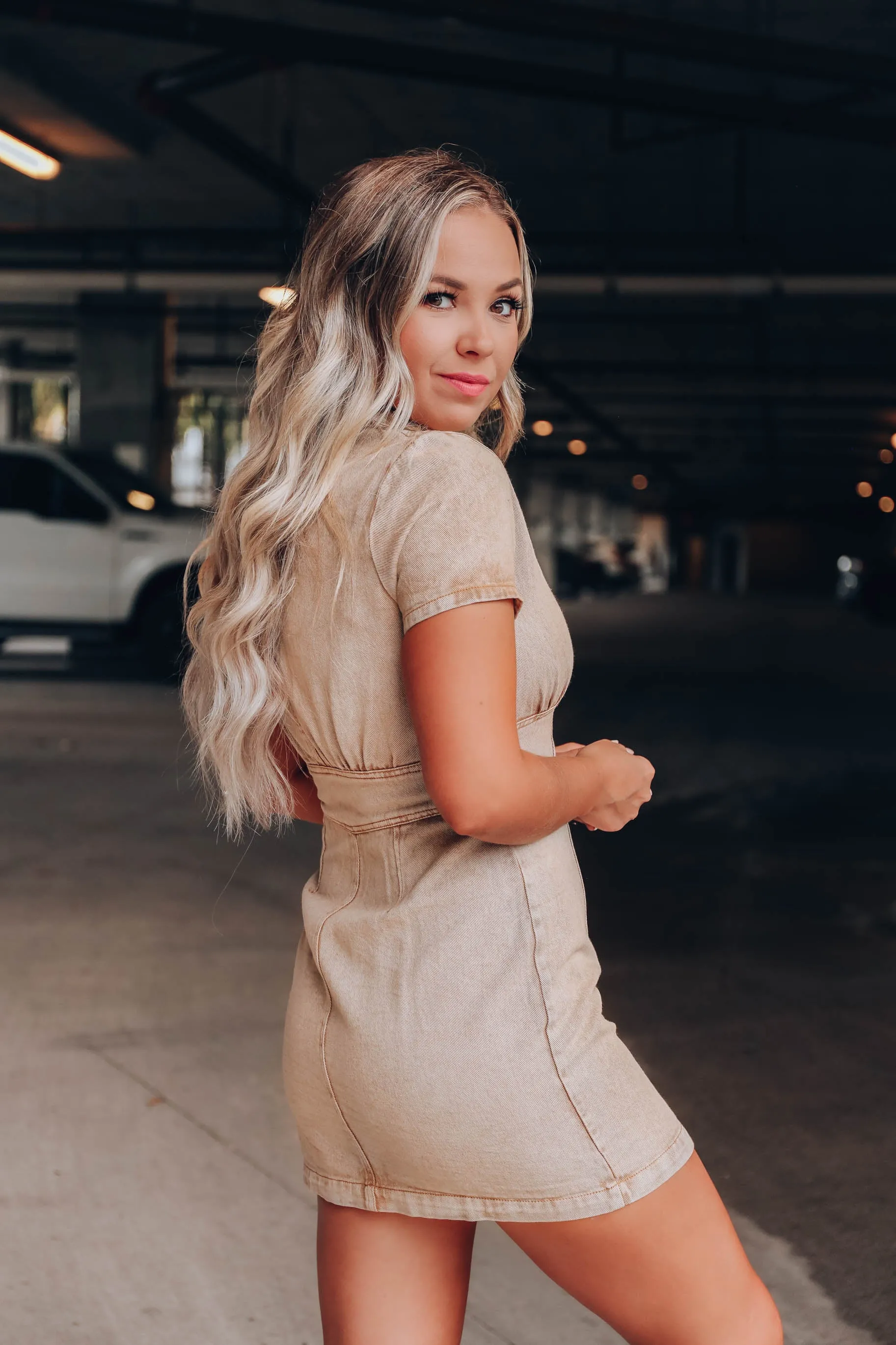 Katelynn Denim Dress - Tan