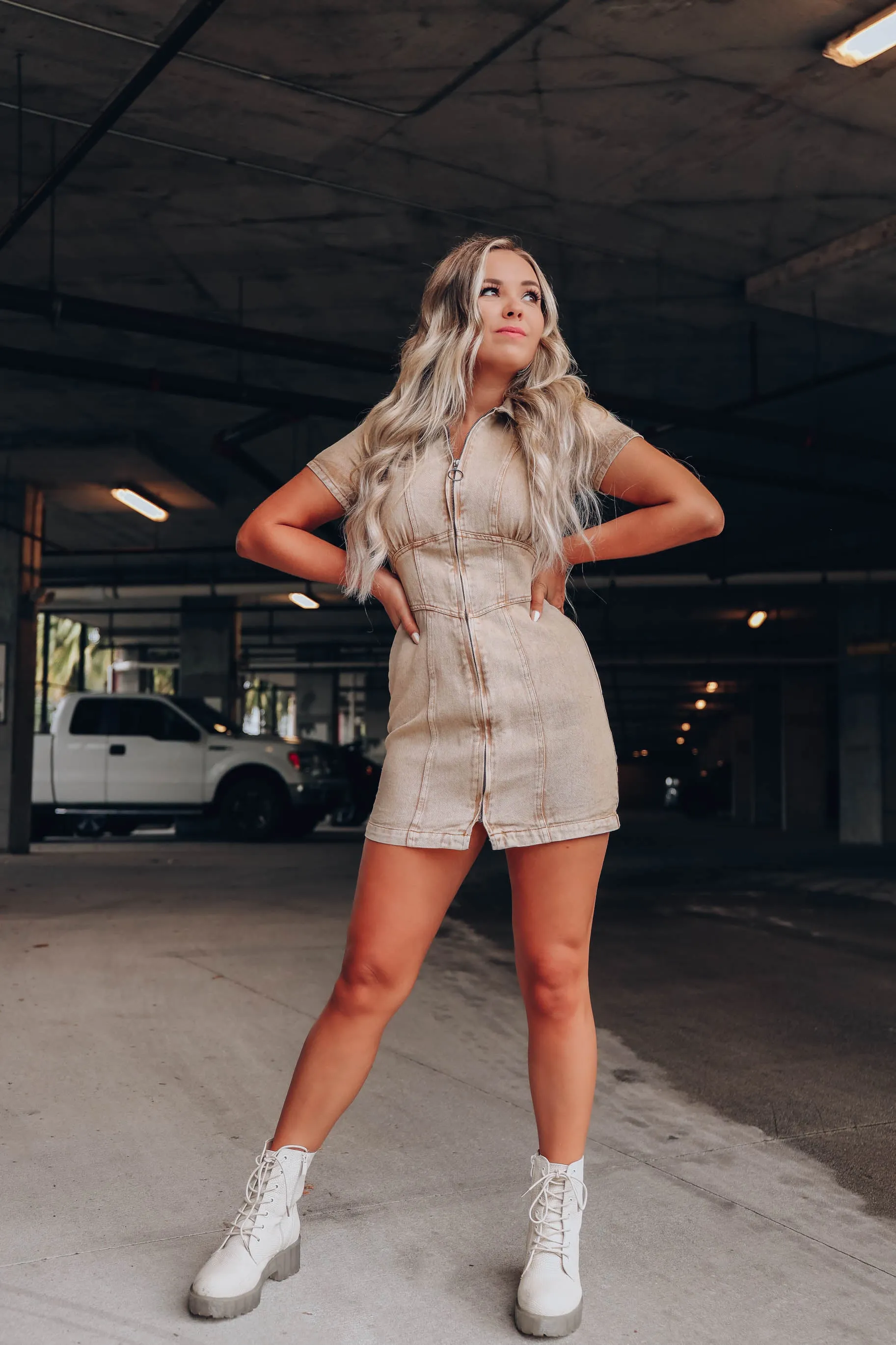 Katelynn Denim Dress - Tan