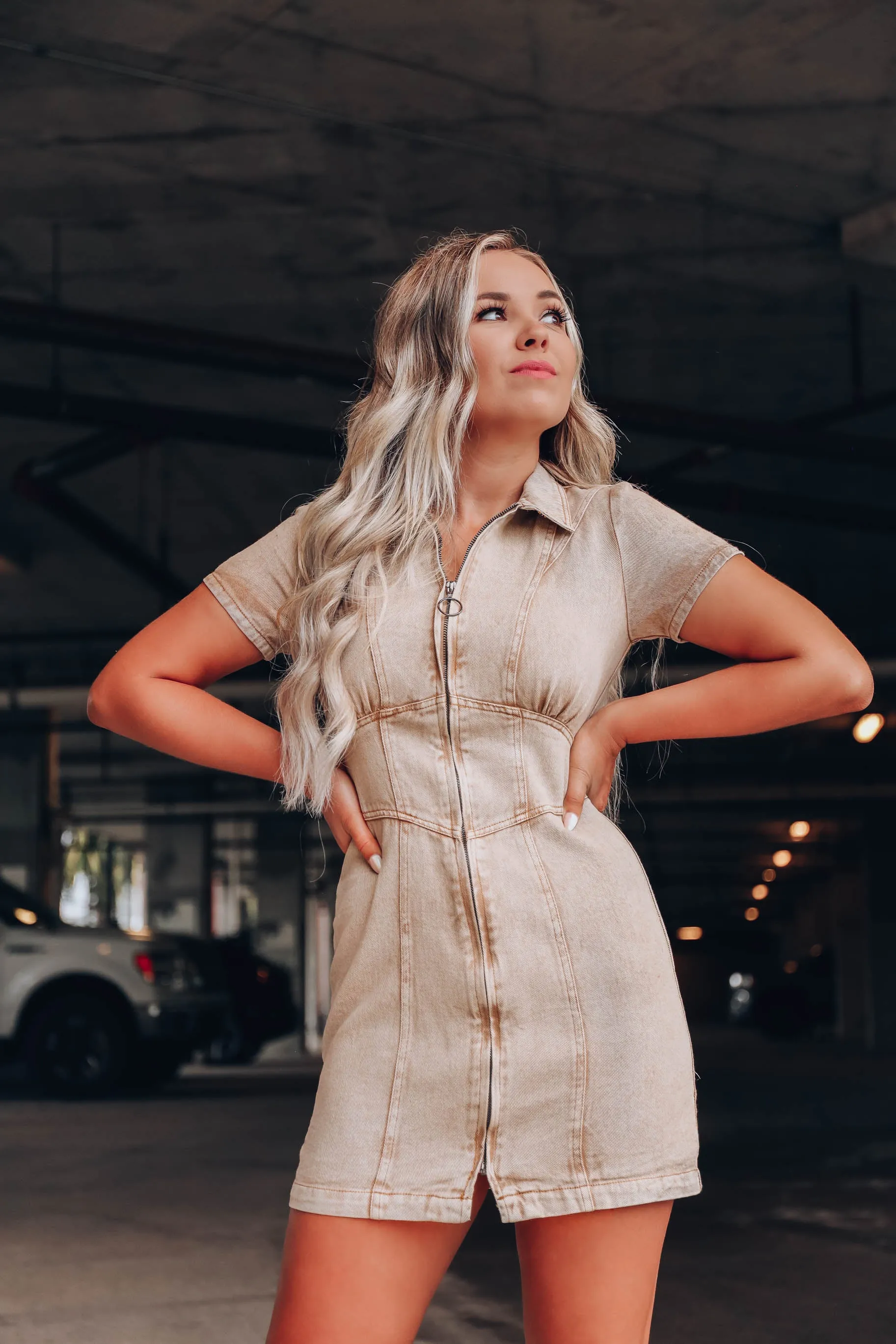 Katelynn Denim Dress - Tan