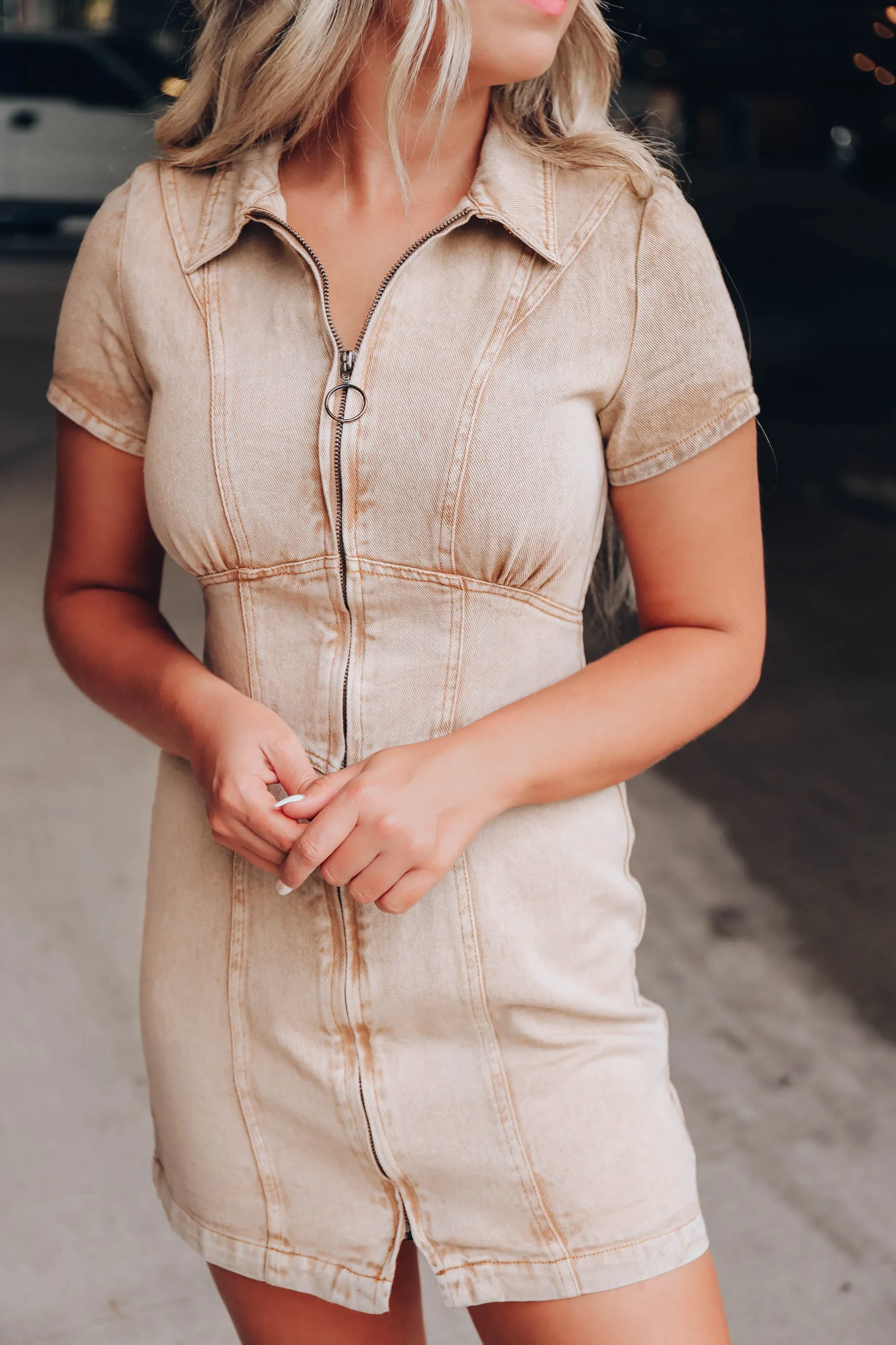 Katelynn Denim Dress - Tan
