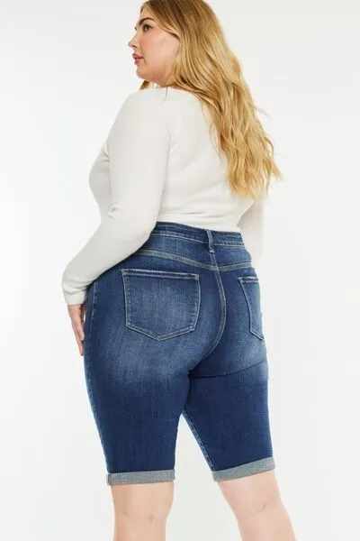 Kinzy Full Size Cat's Whiskers Button Fly Denim Shorts