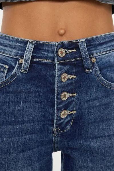 Kinzy Full Size Cat's Whiskers Button Fly Denim Shorts