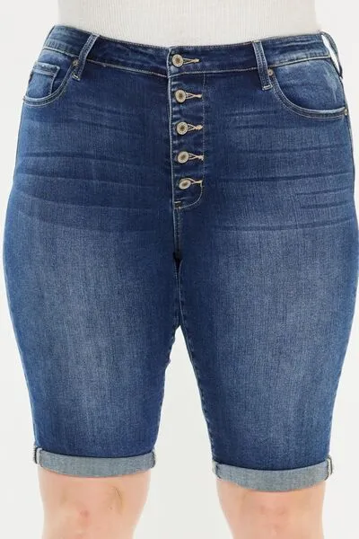 Kinzy Full Size Cat's Whiskers Button Fly Denim Shorts
