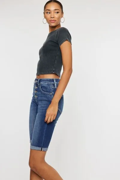 Kinzy Full Size Cat's Whiskers Button Fly Denim Shorts