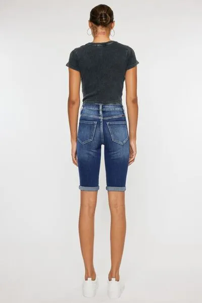 Kinzy Full Size Cat's Whiskers Button Fly Denim Shorts