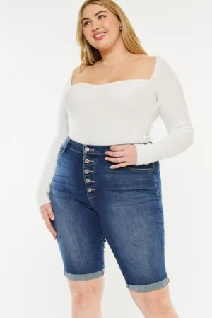 Kinzy Full Size Cat's Whiskers Button Fly Denim Shorts