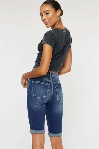 Kinzy Full Size Cat's Whiskers Button Fly Denim Shorts
