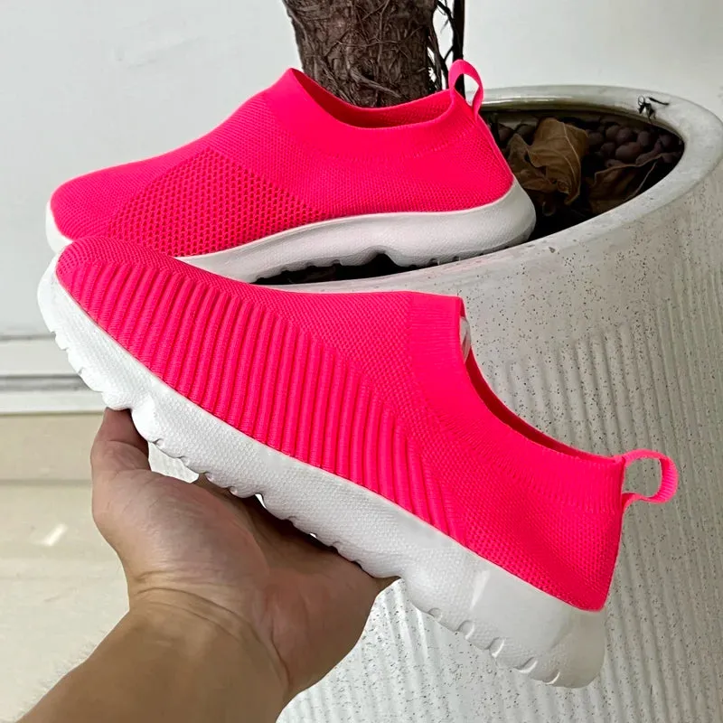 Knitting Sock Sneakers - Slip On Flat Shoes Women Plus Size Loafers Flats Walking Shoes Women Spring Summer