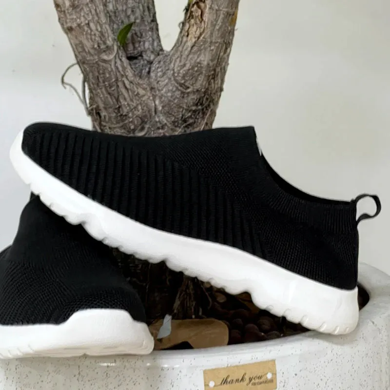 Knitting Sock Sneakers - Slip On Flat Shoes Women Plus Size Loafers Flats Walking Shoes Women Spring Summer
