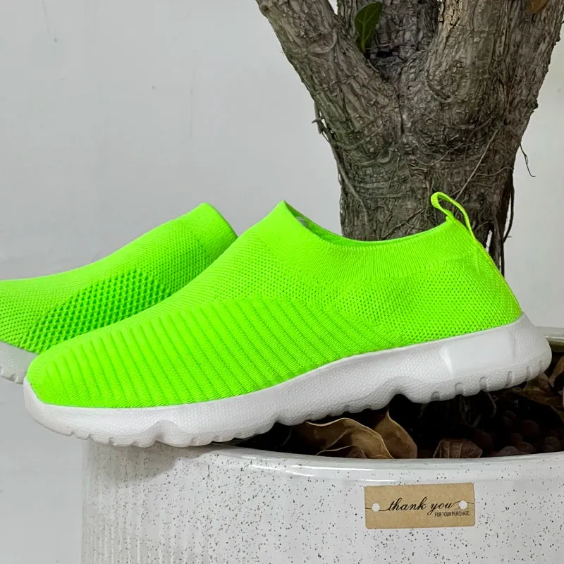 Knitting Sock Sneakers - Slip On Flat Shoes Women Plus Size Loafers Flats Walking Shoes Women Spring Summer