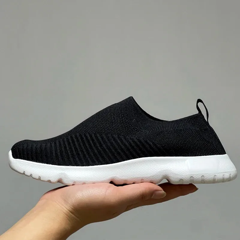 Knitting Sock Sneakers - Slip On Flat Shoes Women Plus Size Loafers Flats Walking Shoes Women Spring Summer