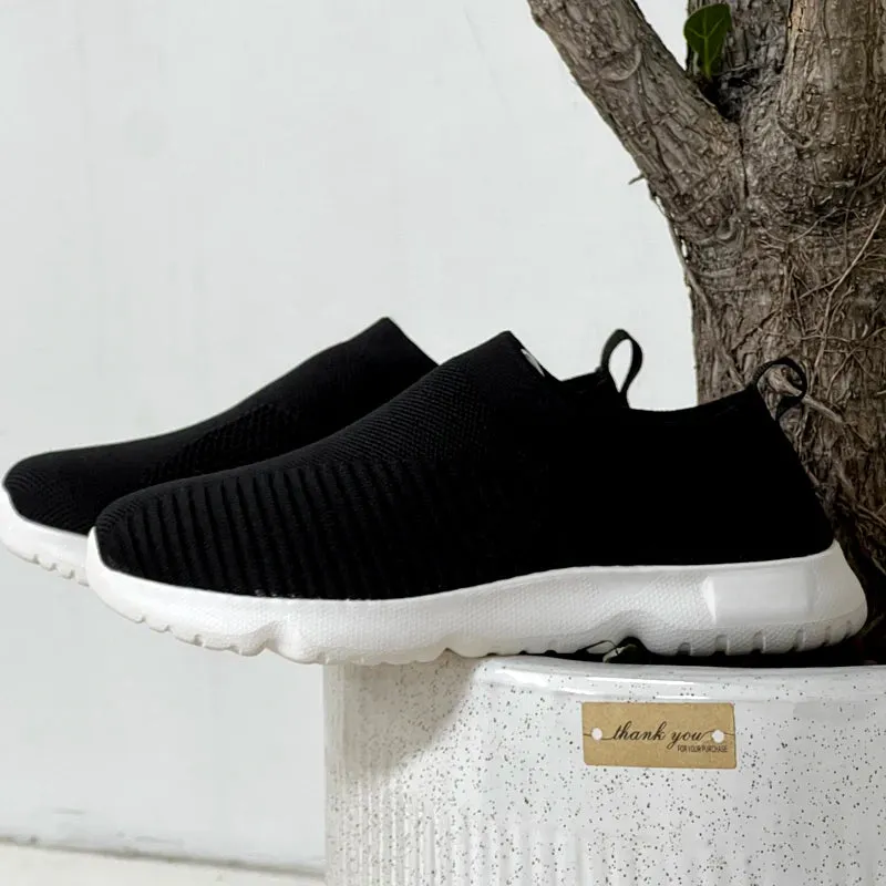 Knitting Sock Sneakers - Slip On Flat Shoes Women Plus Size Loafers Flats Walking Shoes Women Spring Summer
