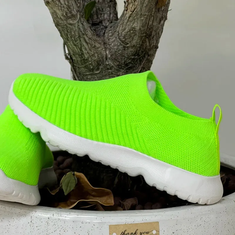 Knitting Sock Sneakers - Slip On Flat Shoes Women Plus Size Loafers Flats Walking Shoes Women Spring Summer