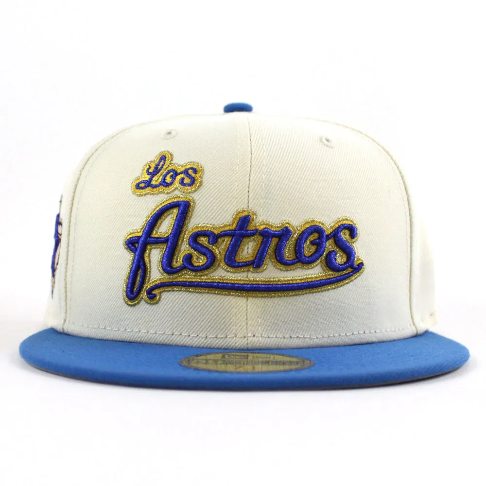 Los Houston Astros State Patch New Era 59Fifty Fitted Hat (Chrome White, Rainstorm Blue Gray Under Brim)