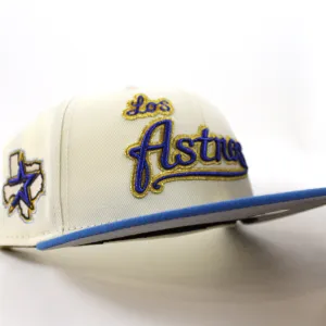 Los Houston Astros State Patch New Era 59Fifty Fitted Hat (Chrome White, Rainstorm Blue Gray Under Brim)