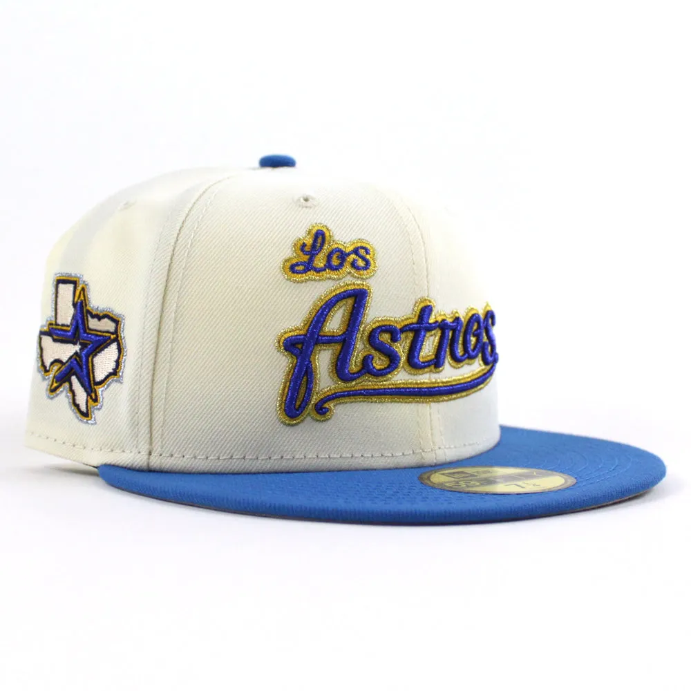 Los Houston Astros State Patch New Era 59Fifty Fitted Hat (Chrome White, Rainstorm Blue Gray Under Brim)