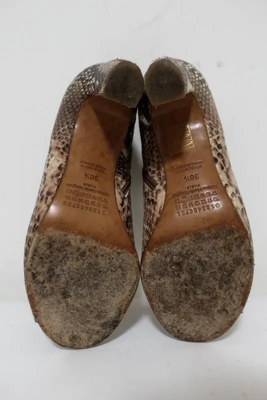 Maison Martin Margiela Peep-Toe Booties Taupe Snakeskin Size 36.5 Ankle Boots